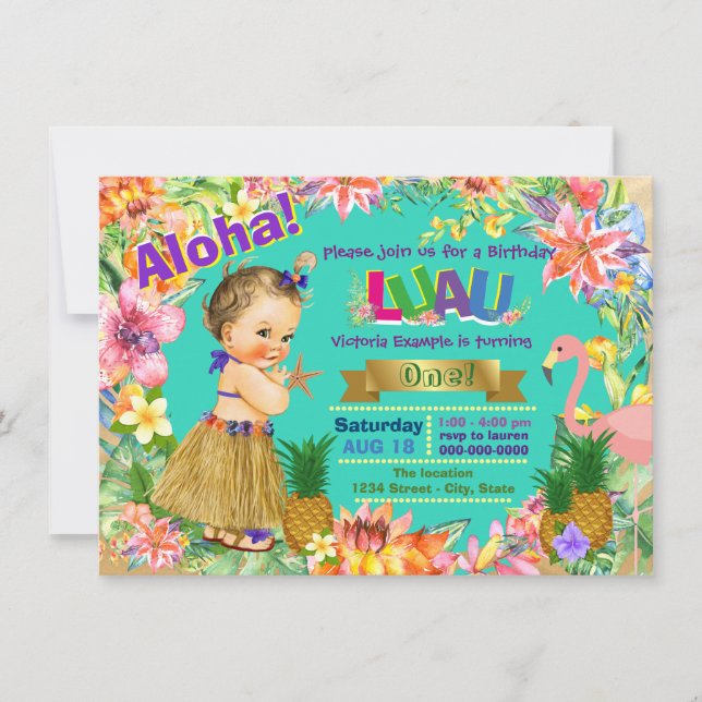 Girls Luau Birthday Party Invitation (Front)