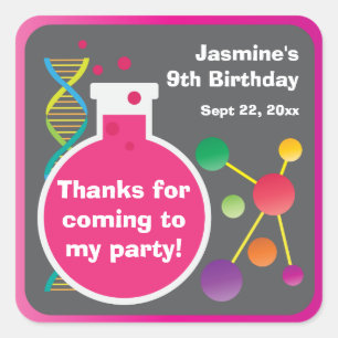 Girl's Mad Science Lab Birthday Party Favour Square Sticker