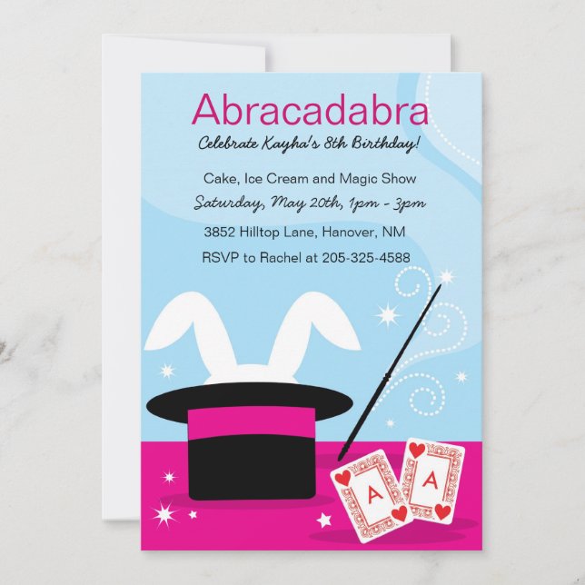 Girl's Magic Show Birthday Party Invitations (Front)