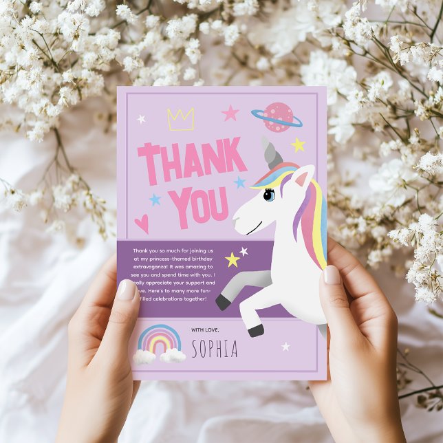 Girls Magical Purple Unicorn Kids Birthday Thank You Card (Creator Uploaded)