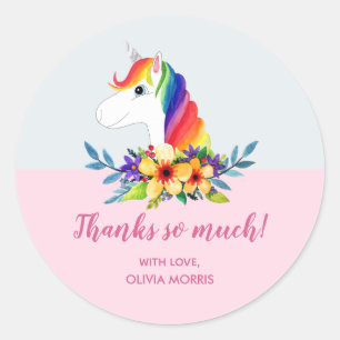 Girls Magical Rainbow Unicorn Flowers Baby Shower Classic Round Sticker