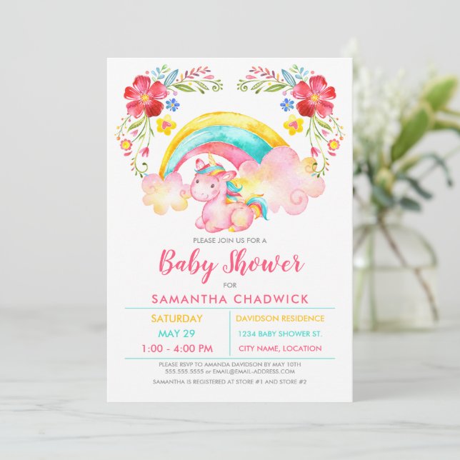 Girls Magical Unicorn Baby Shower Invitation (Standing Front)