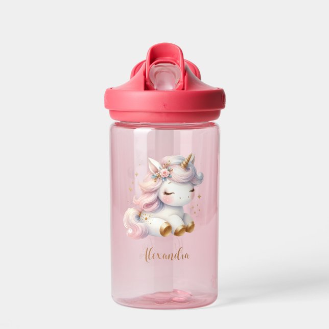 Girls Magical Unicorn Kids Personalised  Water Bottle (Front)