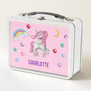 Girls Magical Unicorn Rainbow Kids Personalised Metal Lunch Box