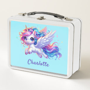 Girls Magical Unicorn Rainbow Kids Personalised Metal Lunch Box