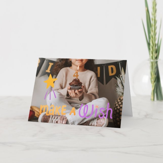 Girls Make A Wish 4th Folded Birthday Card (Front)