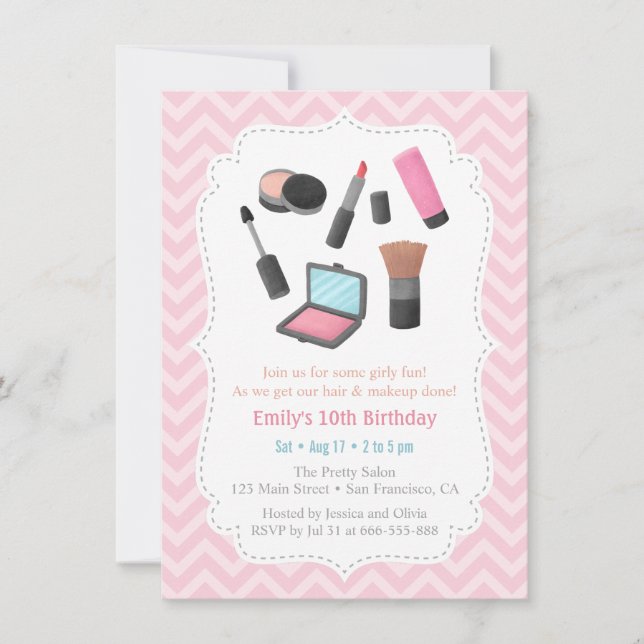 Girls Makeover Birthday Party Invitations (Front)