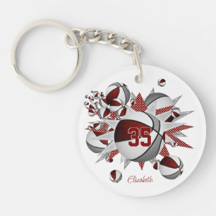 girls maroon grey basketballs stars  key ring