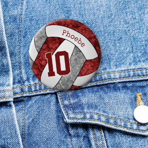 girls maroon grey volleyball team colours 6 cm round badge