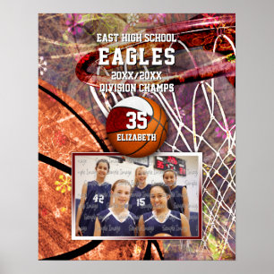 girls maroon white team colours photo basketball poster