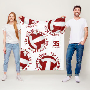 girls maroon white volleyball court happy place fleece blanket