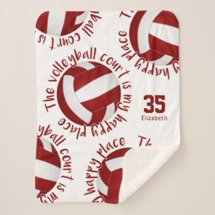 girls maroon white volleyball court happy place sherpa blanket