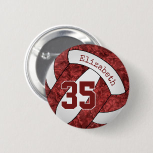 girls maroon white volleyball team colours 6 cm round badge