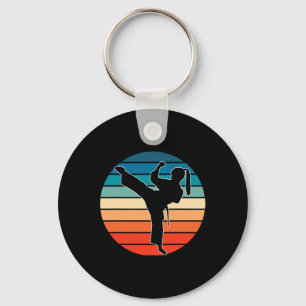Girls Martial Arts Gift - Karate Kickboxing Retro Key Ring