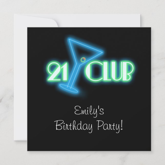 Girls Martini 21st Birthday Invitation (Front)