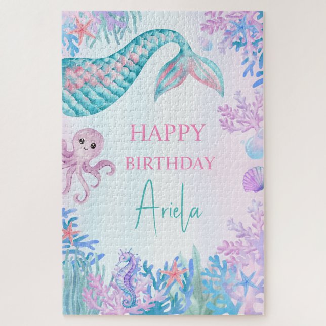 Girls Mermaid Bash Under the Sea 1st Birthday Jigsaw Puzzle (Vertical)