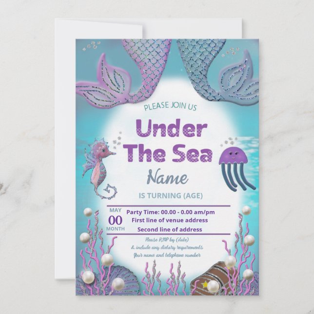 Girl's Mermaid Birthday Party Invitation (Front)