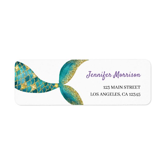 Girls  Mermaid Birthday Party Return Address Label (Front)