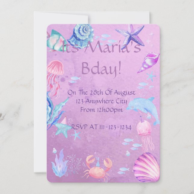 GIRLS MERMAID SEA THEME, PARTY DIGITAL INVITATION (Front)