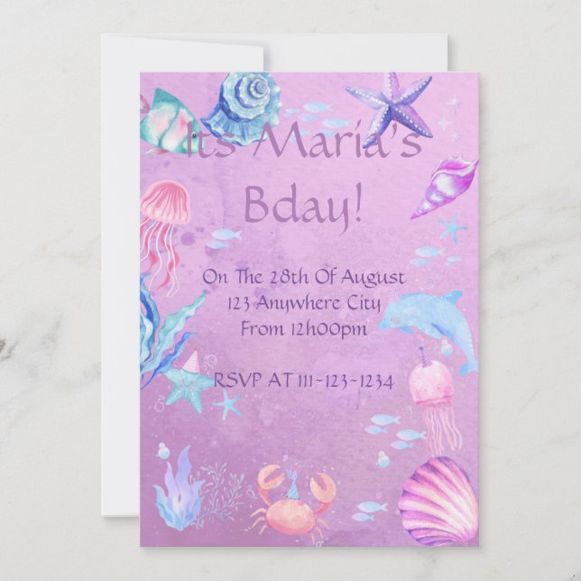 GIRLS MERMAID SEA THEME, PARTY DIGITAL INVITATION (Front)