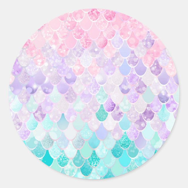 Girls Mermaid Stickers, Pastel, Pink, Purple, Teal Classic Round Sticker (Front)