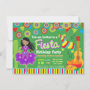 Girls Mexican Fiesta Birthday Party Invitation