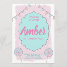 Girl's Mice lollipop Kid's Birthday Invitation