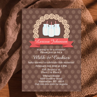 Girls Milk and Cookies Baby Shower Invitation