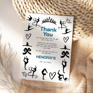 Girls Modern Black Gymnastics 10th Birthday Thank You Card
