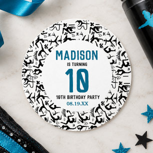Girls Modern Black Gymnastics Kids 10th Birthday Classic Round Sticker