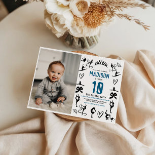 Girls Modern Black Gymnastics Kids 10th Birthday Invitation