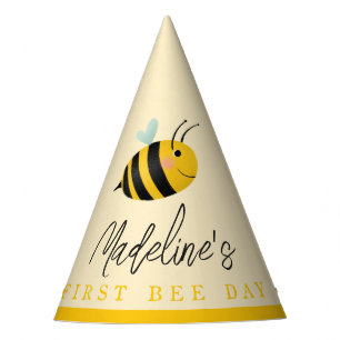 Girls Modern Cute Summer First Bee Day Birthday Party Hat