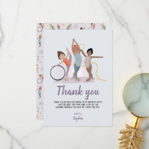 Girls Modern Purple Gymnastics Kids Birthday Thank You Card