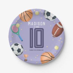 Girls Modern Purple Sports Kids Birthday Paper Plate