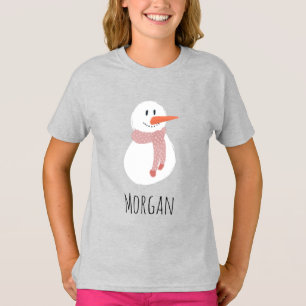 Girls Modern Snowman Winter Family T-Shirt