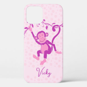 Girls monkey purple & pink name iphone 5 case