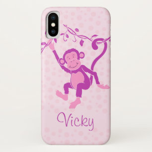 Girls monkey purple & pink name iphone case