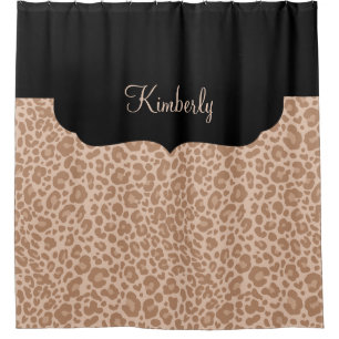 Girls Monogram Leopard Pattern Shower Curtain