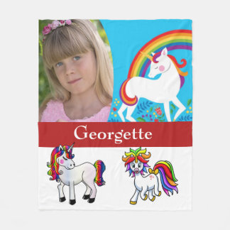 Girl's Monogrammed Photo Unicorn Fleece Blanket