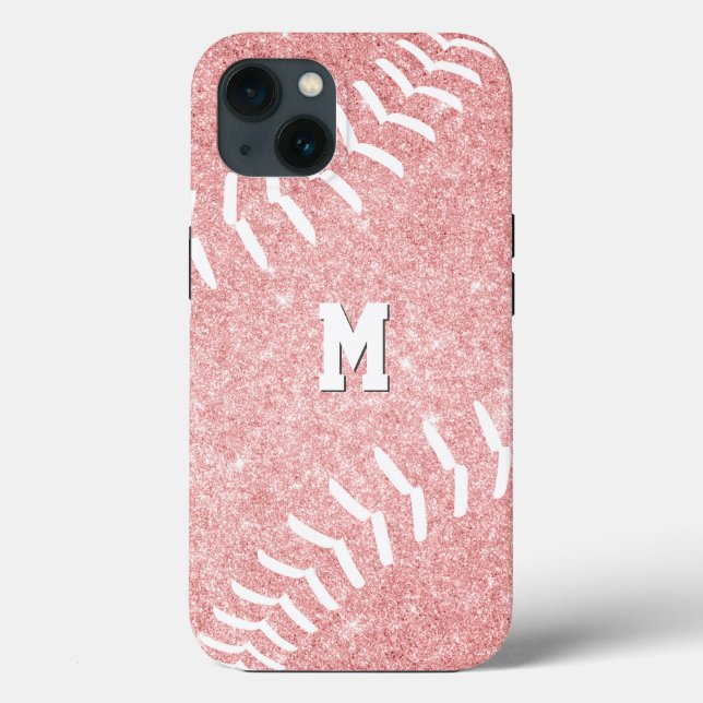 girl's monogrammed pink softball Case-Mate iPhone case (Back)