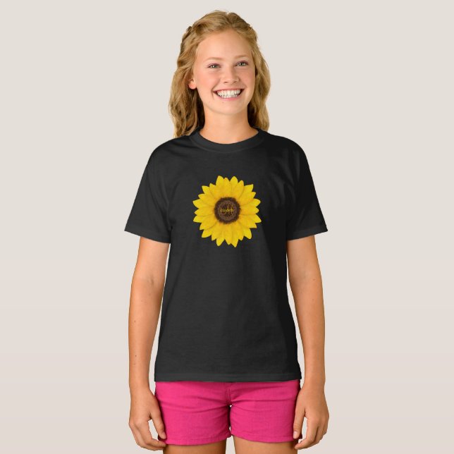 Girl's monogrammed sunflower  T-Shirt (Front Full)