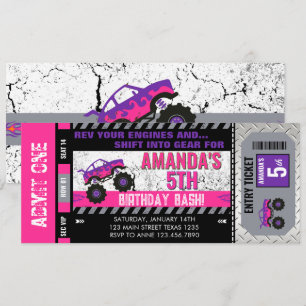 Girls Monster Truck Birthday Ticket  Invitation