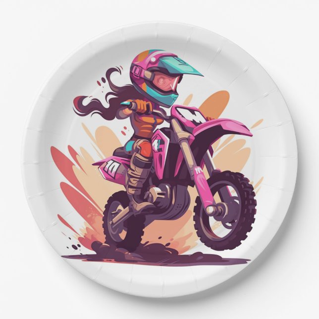 Girls Motocross Party Paper Plate (Front)