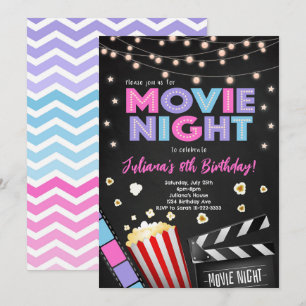 Girls Movie Night Birthday Party Invitation