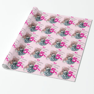 Girls name age 5 soft toys birthday patterned wrap wrapping paper