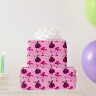 Girls name age ladybug birthday patterned wrap wrapping paper