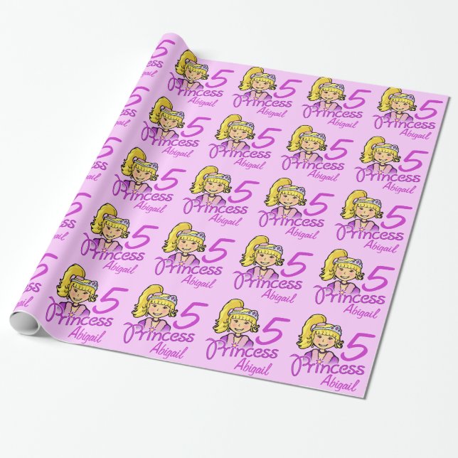 Girls name age princess blonde girl birthday wrap wrapping paper (Unrolled)