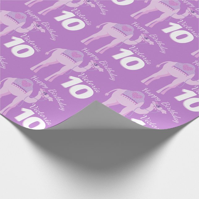 Girls name age whimsy camel birthday pattern wrap wrapping paper (Corner)