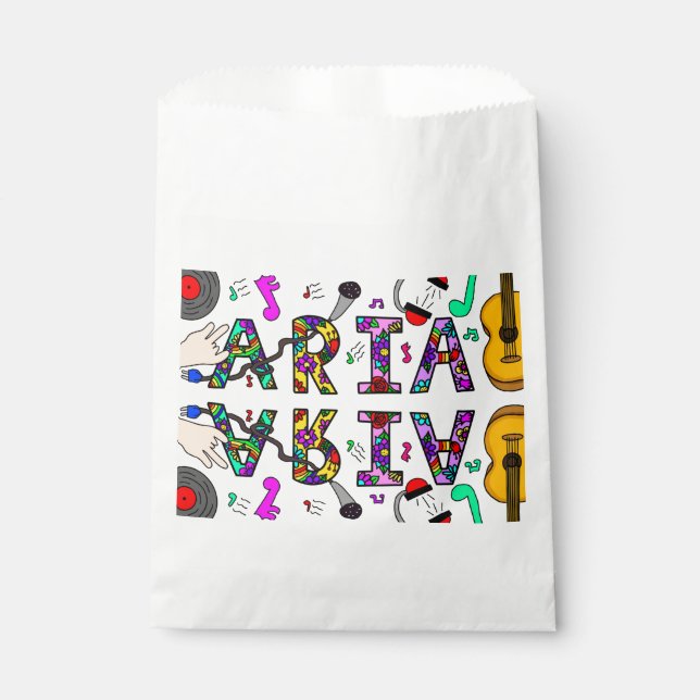 Girl's Name Aria, Flowers and Music Rectangular Favour Bags (Front)