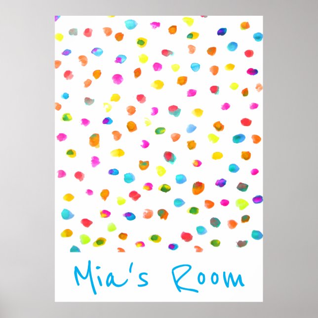 Girl's name bedroom Colorful watercolor polka dots Poster (Front)